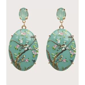 Blue Enameled Bird Earrings